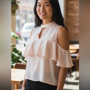 JOA Los Angeles Ruffle Cold Shoulder Blouse Pink Size M Women’s Sleeveless Top